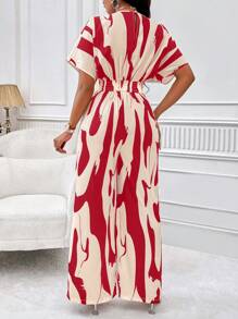 VaVaBold Women Fashion Color-Block Printed Short Sleeve Jumpsuit (Random Print)