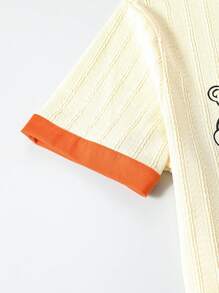 Teen Boy Apricot Simple English Printed Shorts And Short Sleeve Casual Loose Home Clothes 2pcs/Set - Apricot - View 5