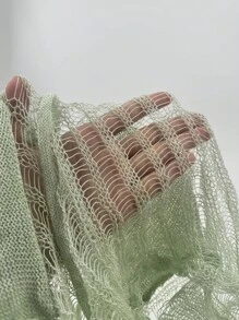 Lunelith SHEIN Lunessa Jersey de punto para mujeres con huecos y unicolor para primavera y verano, con cuello de pedrería