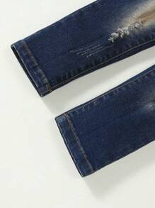 SHEIN Young Boy Ripped Straight Leg Jeans - Dark Wash - View 5