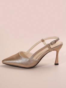Tacones de aguja con punta fina y estilo francés con diseño calado, elegantes para citas, fiestas, banquetes y uso diario en otoño - Dorado - Ver 6