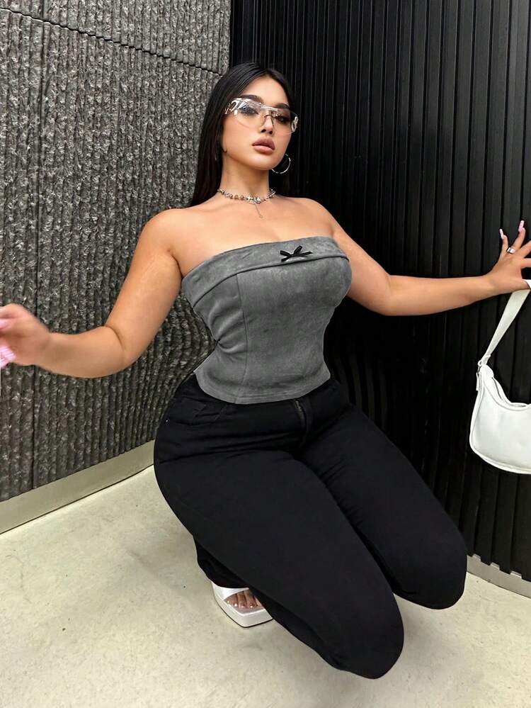 Plus Size Women Summer Bow Decorated Slimming Camisole Top