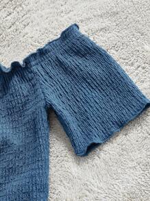 Mulvari Summer Casual Sleeveless Texture Top And Skirt Set With Button Detail And Off Shoulder Design 2 Pieces Set - Blue - View 3