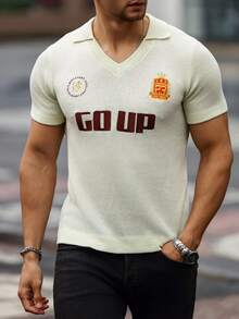 Manfinity Hypemode Men Knitted Short Jersey Men Sleeve Top With Letter Pattern - Beige - View 4