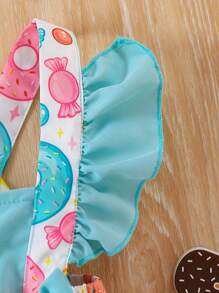 Vestido sin mangas para bebé niña con estampado de donas y caramelos dulces, con decoración de moño y dobladillo con volantes para vestido de verano - Rosa - Ver 3