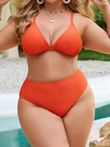 SHEIN Swim Curve Conjunto de bikini elegante para mujer de talla grande para playa de verano y cubierta con gráficos de letras para vacaciones