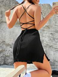 SHEIN EZwear Vestido de moda para mujer con tirantes y espalda descubierta de unicolor