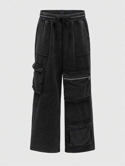 Grunge Punk Pantaloni a vita alta e dritta, stile vintage, strappati e felpati, con coulisse in vita e tasche, stile da strada adatto ai festival musicali