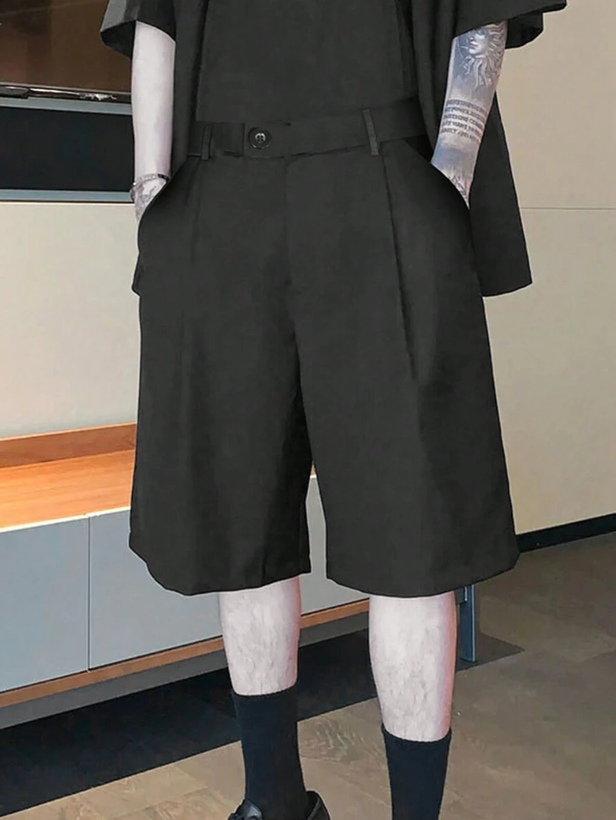 Manfinity EMRG 男士純色鬆身寬腿休閒短褲