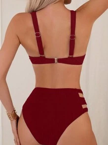 SHEIN Swim Letni damski zestaw bikini w jednolitym kolorze, w wakacyjnym stylu, zawierający biustonosz i wycięte figi do pływania