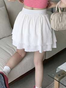 DAZY Solid Color Loose Texture Fabric Women Shorts,Skorts - White - View 2