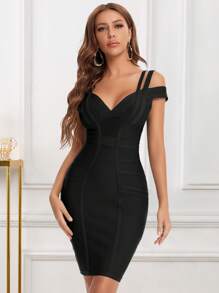 New Arrival Classic Style Women's Sexy Black Bandage Dress With Double Straps, Elegant Evening Party Gown