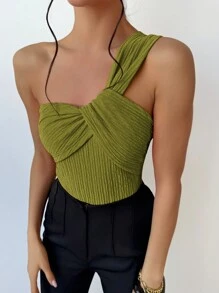 Aloruh Wedding Season Party Elegant Vacation Jacquard Slimming One Shoulder Bodysuit With Twisted Front