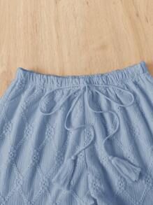 Soleia Conjunto informal de 2 piezas para mujer para vacaciones, top de manga corta con dobladillo acampanado y pantalones cortos con cinturón en la cintura