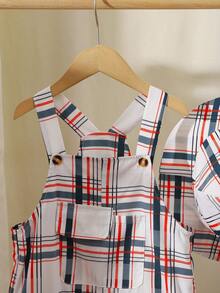 SHEIN Bộ áo liền quần họa tiết lưới thông thường dành cho bé trai có mũ mùa xuân hè - Nhiều màu - Xem 4