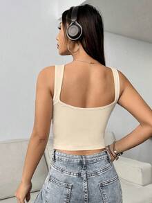 SHEIN Unity Top corto de verano de ajuste slim en unicolor, estilo casual - Albaricoque - Ver 2