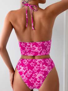 Swim Mod Set de Haut Tankini Dos-nu Imprimé Floral Aléatoire Et Short De Bain Pour Femmes Vacances Plage été