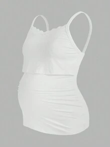 Modmama Maternity Solid Color Lace Trimmed Pleated Slim Fit Nursing Camisole - Multicolor - View 5