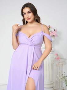 SHEIN Belle 女式大尺碼純色側開叉設計優雅伴娘禮服 - 紫羅蘭色 - 查看 7
