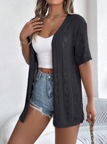 Spring Summer Leisure Solid Color Hollow Knitted Cardigan Sunscreen Shirt