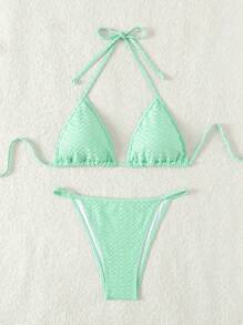 SHEIN Swim 女士纯色吊带三角比基尼套装（含泳裤），夏季海滩度假