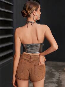 Chiquease Women Summer Fashion Asymmetrical Hem Cut Out Halter Neck Cami Top - Silver - View 2