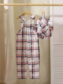 SHEIN Bộ áo liền quần họa tiết lưới thông thường dành cho bé trai có mũ mùa xuân hè - Nhiều màu - Xem 2