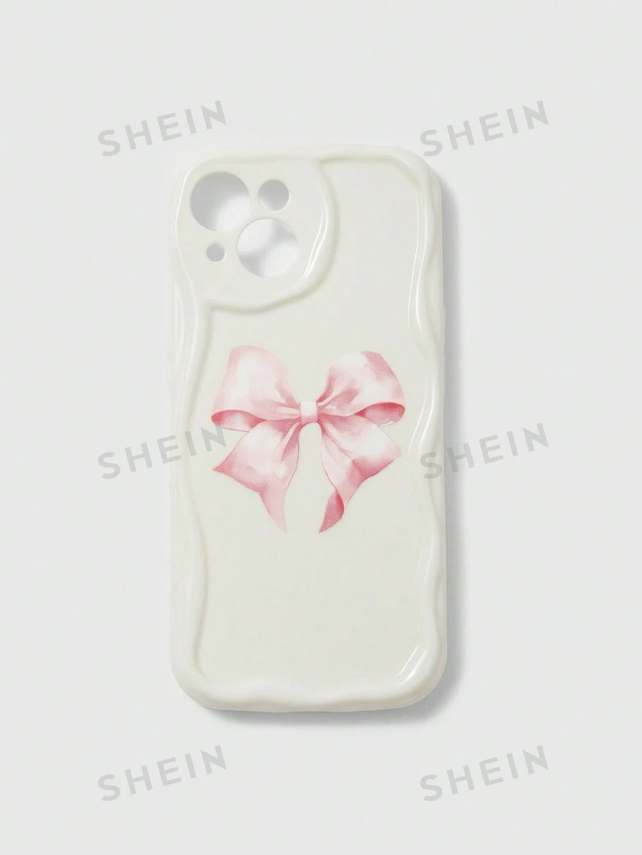 ROMWE Kawaii Carcasa para teléfono con detalle de lazo estampado con patrón de olas blancas y lazo