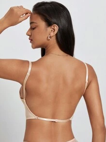 素色十字交叉鋼圈文胸 - 杏色 - 查看 2