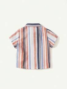 Cozy Pixies Baby Boy Summer Striped Print Shirt & Plain Color Shorts - Blue - View 2