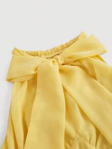 SHEIN MOD Vestido amarillo de mujer con cuello de corbata de moño, vestidos de dama de honor, vestidos de graduación, vestidos de mujer para la playa - Amarillo - Ver 3