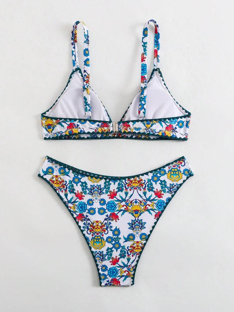 Summer Women Floral Print Sexy Bikini Set For Vacation