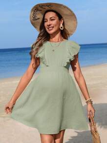 SHEIN Women's Solid Color Simple Nursing Costume For Maternity - Mint Green - View 4