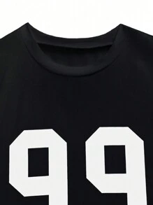 Zolique 女士夏季短袖圆领休闲 T 恤，带字母和条纹印花图案 T 恤女式上衣 - 黑色 - 查看 4