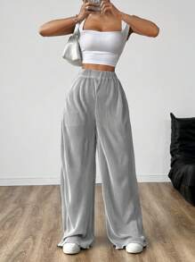 SHEIN EZwear Damen Schlichte, Graue Webhose - Grau - Übersicht 1