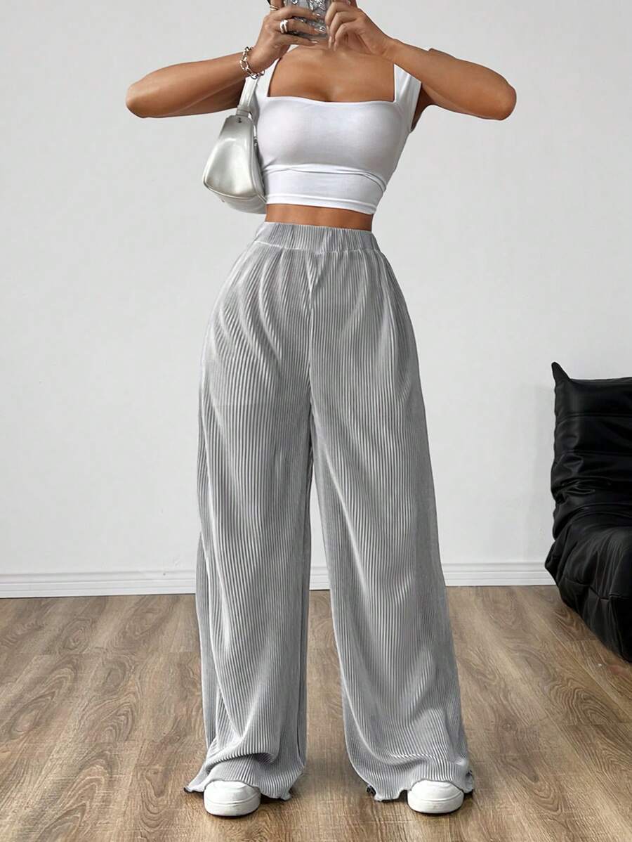 SHEIN EZwear Damen Schlichte, Graue Webhose - Grau - Übersicht 1