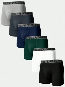 6 piezas Calzoncillos tipo bóxer para hombre con pierna larga y cintura impresa con letras