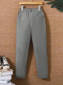 SHEIN Tween Boy Solid Color Pleated Casual Tapered Pants, Suitable For School Events And Gatherings