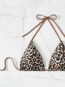 Swim Vcay 2026 Spring/Summer Spaghetti Strap Halter Random Leopard & Floral Print Sexy Women's Bikini Top