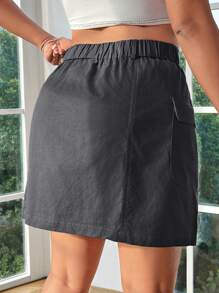 SHEIN EZwear Plus Size Women's Grey Woven Utility A-Line Skirt