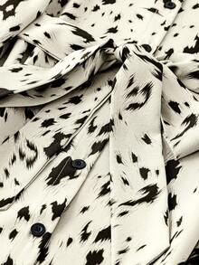 SHEIN Clasi 大尺碼女士夏季圖案印花長袖休閒襯衫連衣裙 - 黑與白 - 查看 4