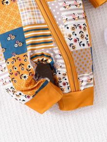 Enterizo de manga larga con cierre de cremallera completo y cuello redondo para niña bebé con impresión completa - Multicolor - Ver 4