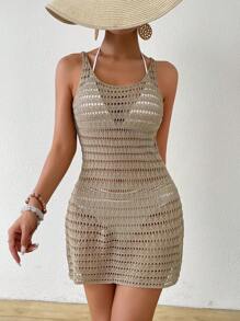 Vestido de capa sin mangas de cuello redondo con huecos y unicolor para mujer