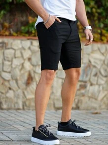 Men Plain Color Skinny Fit Chino Shorts, For Summer - Black - View 3
