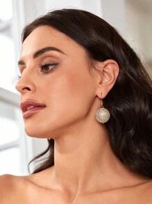 SHEIN Belle 1對女性可愛、性感、奢華耳環,鑽石裝飾、金屬質感、圓形設計,適用於婚禮、休閒、夜店、聚會或蜜月款式 - 金色 - 查看 2