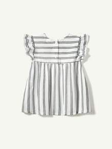 Cozy Pixies Baby Girl Casual Floral Pattern Round Neckline Ruffled Armhole Top - White - View 2