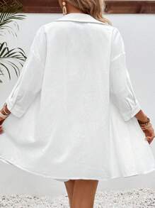 SHEIN 孕妇纯色休闲日常混搭衬衫和短裤两件套孕妇装 - 白色 - 查看 2