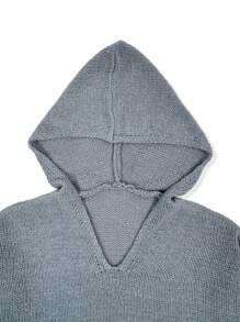 SHEIN LUNE 加大尺寸女士寬鬆罩衫帽兜毛衣 - 灰色 - 查看 4