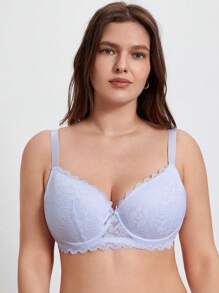 Plus Floral Lace Underwire Bra Lingerie - White - View 1