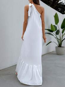 EURMUSE One Shoulder Tie Knot Peplum Maxiklänning